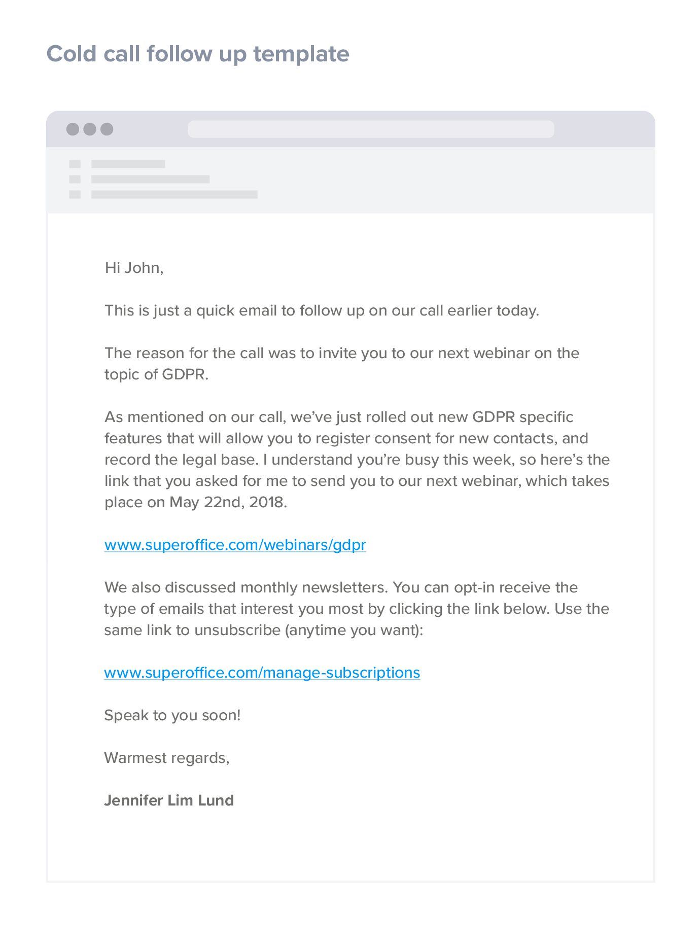 Cold call follow up email template